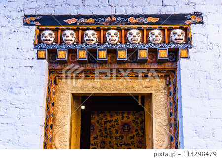 Bhutan, Punakha - detailed view inside of Punakha Dzong 113298479