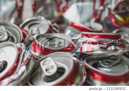 recycling concept, closeup crush a group can beer aluminium to recycle and save the environment recycling concept, closeup crush a group can beer aluminium to recycle and save the environment 113298932