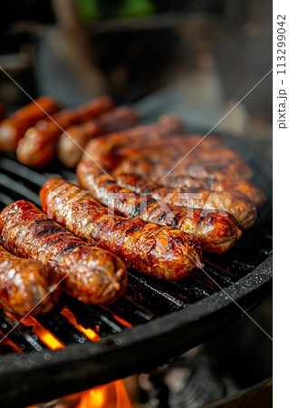 Grilled Portuguese chorizos garnished with...のイラスト素材 [113299042] - PIXTA