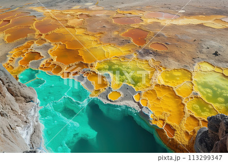 bright natural background, mineral deposits in geothermal springs bright natural background, mineral deposits in geothermal springs 113299347