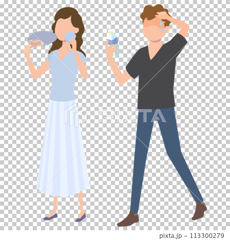 人們拿著物品防暑插畫 113300279