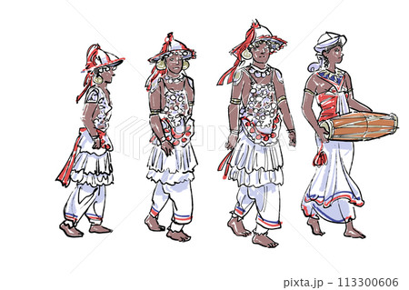 スリランカ-エサラ・ペラヘラ祭の音楽隊 113300606