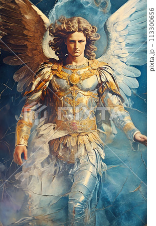 アンティーク 大天使 ミカエル 水彩画 イラスト アートのイラスト素材