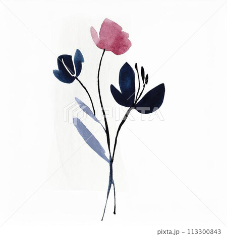 シンプルな水彩の花のイラスト 113300843