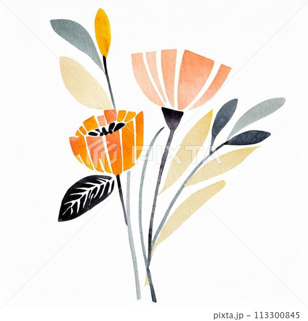 水彩で描いたオレンジの花のイラスト 113300845
