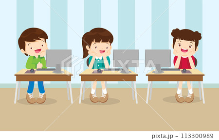 kids on online learning education courses 113300989