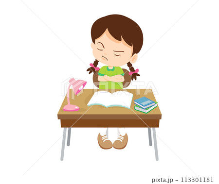 cute student sitting on desk working for homeworkのイラスト素材 [113301181 ...
