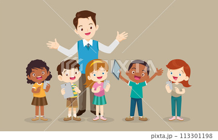 teacher and kids learning computer technology education teacher and kids learning computer technology education 113301198