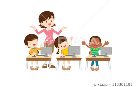teacher and kids learning computer technology education 113301199