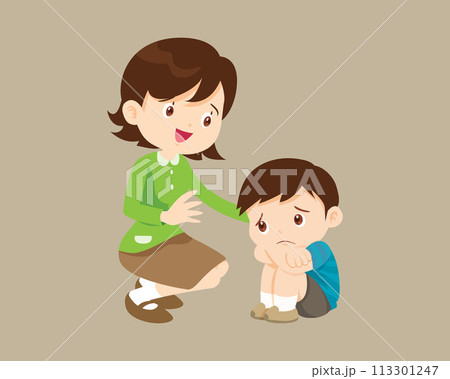 Comforting sad children with parent 113301247