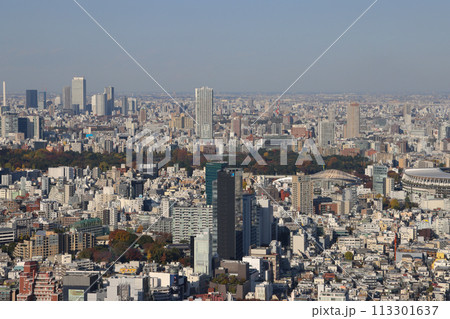 Scenic aerial shot of Tokyo with blue sky Nov 29 2023 113301637
