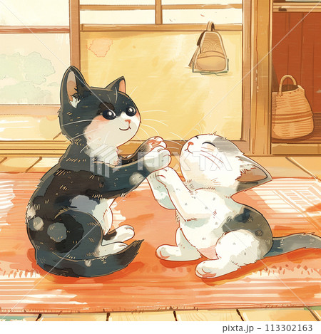 遊んでいる2匹の子猫のイラスト素材 [113302163] - PIXTA