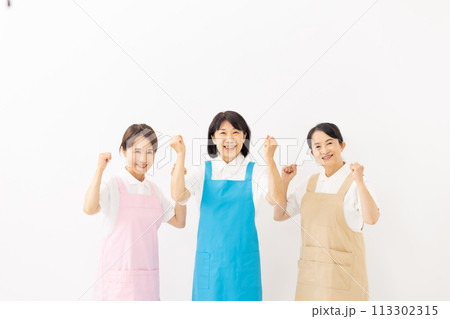 家事代行 エプロンの女性 ガッツポーズ 家事代行 エプロンの女性 ガッツポーズ 113302315
