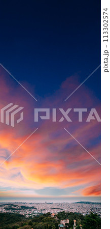 Barcelona, Spain. Evening Panorama Of City Cityscape From Mountain Of Tibidabo 113302574