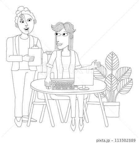 Women Working Business Illustration Office Scene Women Working Business Illustration Office Scene 113302889