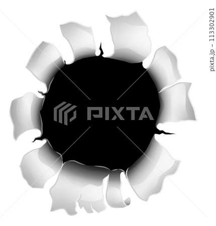 Bullet Hole Metal Paper Rip Gun Shot Through Wall 113302901