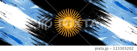 Argentina Flag in Grunge Brush Paint Style with Halftone Effect. Argentinian Flag in Grunge Concept Argentina Flag in Grunge Brush Paint Style with Halftone Effect. Argentinian Flag in Grunge Concept 113303202