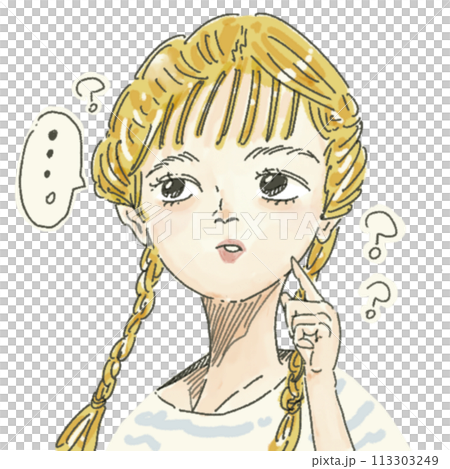 【人物插畫】?臉上帶著疑惑的女孩 【人物插畫】?臉上帶著疑惑的女孩 113303249