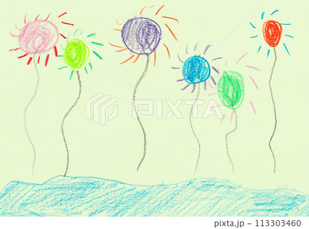 子供が描いた花火大会の絵 子供が描いた花火大会の絵 113303460