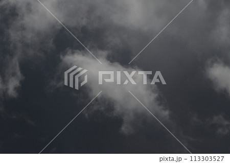 Cloudscape scenery, overcast weather above dark blue sky. Storm clouds floating in a rainy dull day with natural light. White and grey scenic environment background. Nature view. 113303527