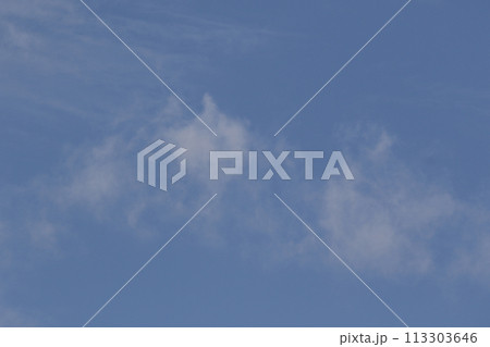 Cloudscape scenery, overcast weather above dark blue sky. Storm clouds floating in a rainy dull day with natural light. White and grey scenic environment background. Nature view. 113303646