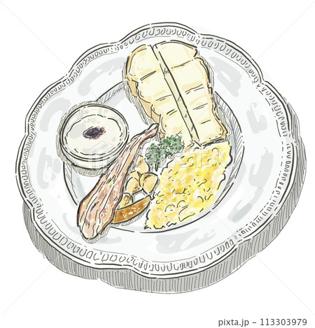 【食べ物イラスト】モーニングプレート(トースト_スクランブルエッグ) 113303979