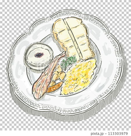 【食べ物イラスト】モーニングプレート(トースト_スクランブルエッグ) 113303979