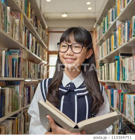 図書館で本を選ぶ少女 113304751