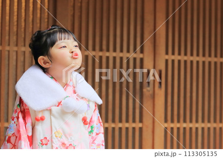 七五三参りをしている子供 七五三参りをしている子供 113305135