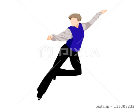 片足でバランスをとるフィギュアスケートをする男性 113305232