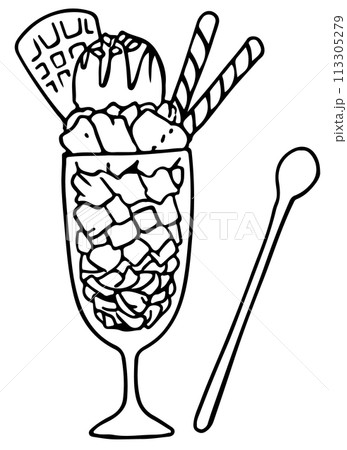 チョコレートパフェ線画 113305279