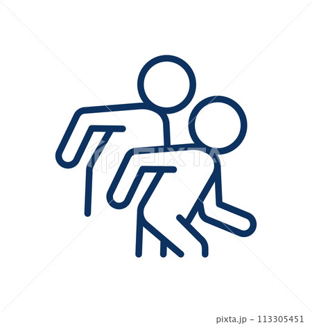 Competitive Spirit Icon. Thin Line Illustration of Two Figures in a Race, Depicting Challenge, Ambition, and Rivalry. Isolated Outline Vector Sign.	 113305451