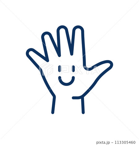 Fine Motor Skills Icon. Thin Line Illustration of a Smiling Hand, Representing Early Education and Development in Children. Isolated Outline Vector Sign.	 113305460