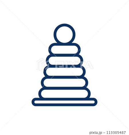 Pyramid Toy Icon. Thin Line Illustration of Stacked Rings on a Cone Base, Representing Early Learning, Developmental Toys, and Child Play. Isolated Outline Vector Sign. Pyramid Toy Icon. Thin Line Illustration of Stacked Rings on a Cone Base, Representing Early Learning, Developmental Toys, and Child Play. Isolated Outline Vector Sign. 113305487