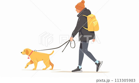 犬と散歩する女性のイラスト 113305983