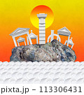 Surreal collage with elements classic architecture. Art poster, concept, zine cover. Antique cityscape 113306431