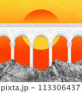 Surreal collage with elements classic architecture. Art poster, concept, zine cover. Antique cityscape 113306437