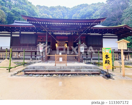 京都 宇治上神社の拝殿を正面より 京都 宇治上神社の拝殿を正面より 113307172