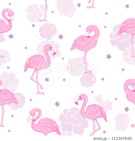 Vector seamless pattern with flamingos 113307698