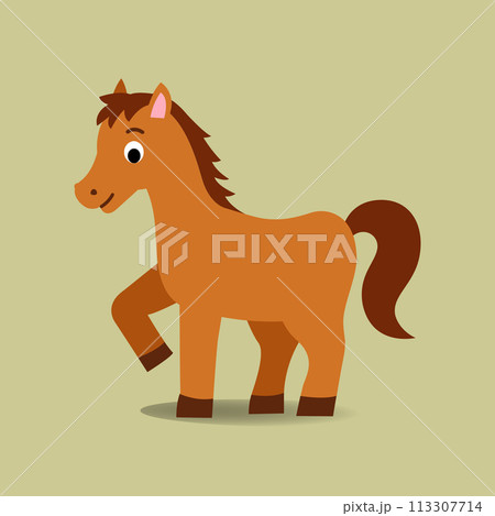 Brown Horse Cartoon flat design.vector illustration. Cute pony character 113307714