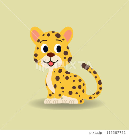 Baby Jaguar cartoon. vector illustration.Cheetah sitting with yellow background.Alphabet animal concept Baby Jaguar cartoon. vector illustration.Cheetah sitting with yellow background.Alphabet animal concept 113307731
