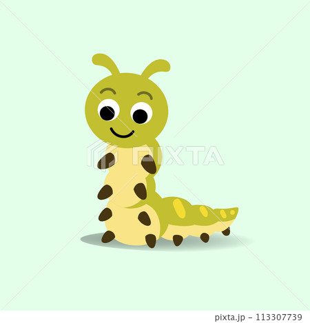 Cute worm cartoon vector illustration.Happy caterpillar character flat style 113307739