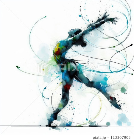 Athletics in watercolor paint illustration with Generative AI. 113307903