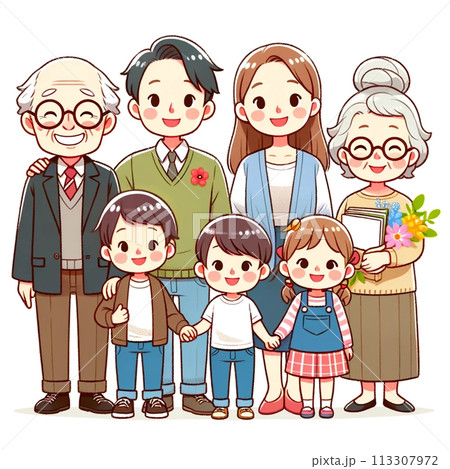 親子3世代　家族　イラスト　素材 113307972
