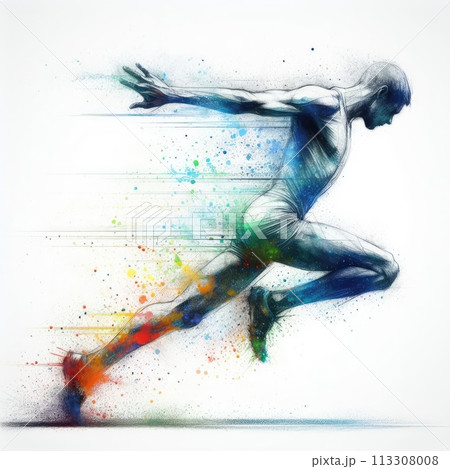 Athletics in watercolor paint illustration with Generative AI. Athletics in watercolor paint illustration with Generative AI. 113308008