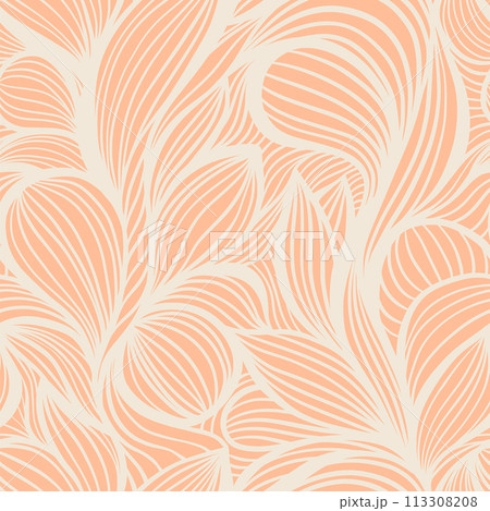 Peach White Line Art Wavy Lines Vector Seamless Pattern for Textile Peach White Line Art Wavy Lines Vector Seamless Pattern for Textile 113308208