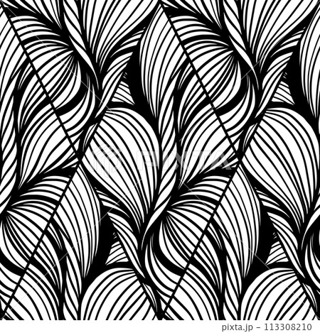 Black Line Art Wavy Lines Vector Seamless Pattern for Textile Black Line Art Wavy Lines Vector Seamless Pattern for Textile 113308210