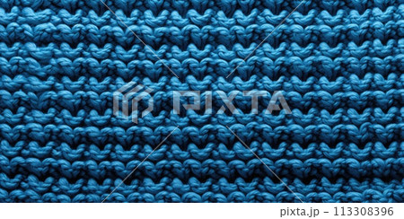Texture of knitted fabric. Classic blue color. Theme of hobby and creativity. Generative AI 113308396