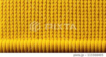 Knitted yellow fabric. Knitted wool, knitted texture. Generative AI 113308405