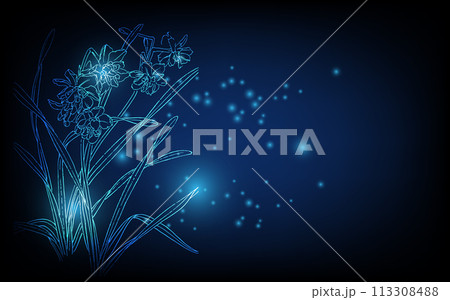Banner with blue growing flowers. Low poly style design. minimalist flowers for decoration, digital business concept, futuristic digital innovation background vector illustration. 113308488